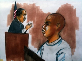Neúspěšný atentátník Abdulmutallab před soudem v Detroitu.
